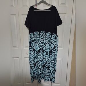 Nemidor Black and Blue Patterned Maxi Dress Size 24